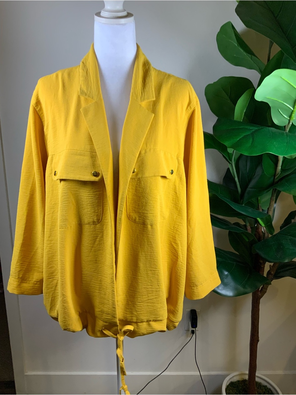 Women's Bright Yellow Drawstring Blazer Jacket